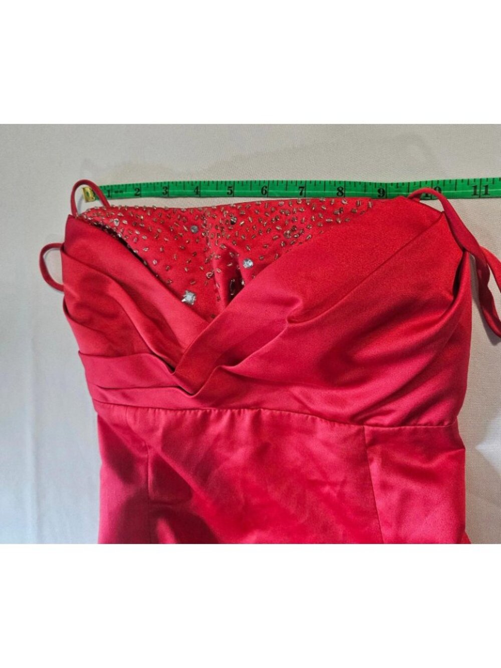 Vintage NOS Y2K Josh & Jazz Red Satin Prom Dress Jr 7/8 Rhinestone Corset Gown - Picture 6 of 13
